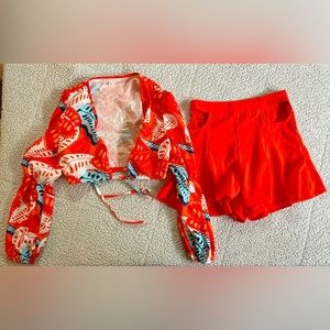 Shein Cut Out Shorts and Tie Top Set